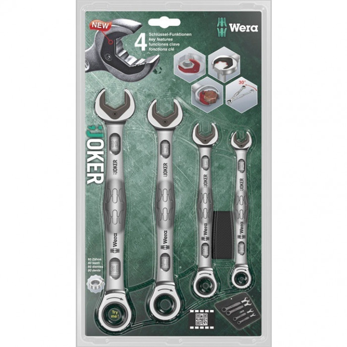 WE-073290 WERA Набор из 4-х гаечных ключей с кольцевой трещоткой Joker WE-073290 WERA Набор из 4-х гаечных ключей с кольцевой трещоткой Joker